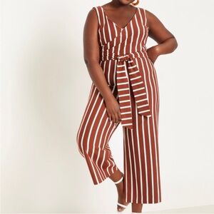 ELOQUII Striped Tie Waist Jumpsuit